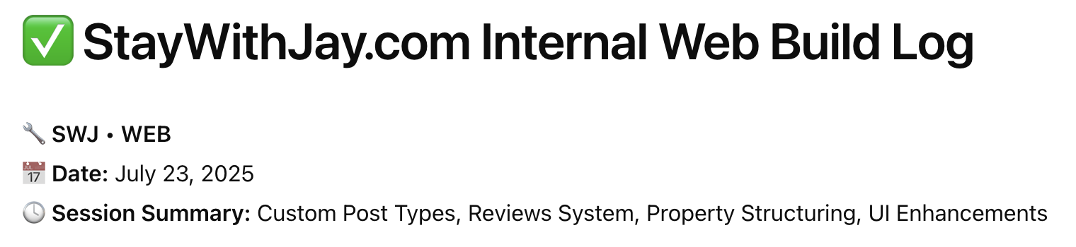 Restricted: ✅ StayWithJay.com Internal Web Build Log