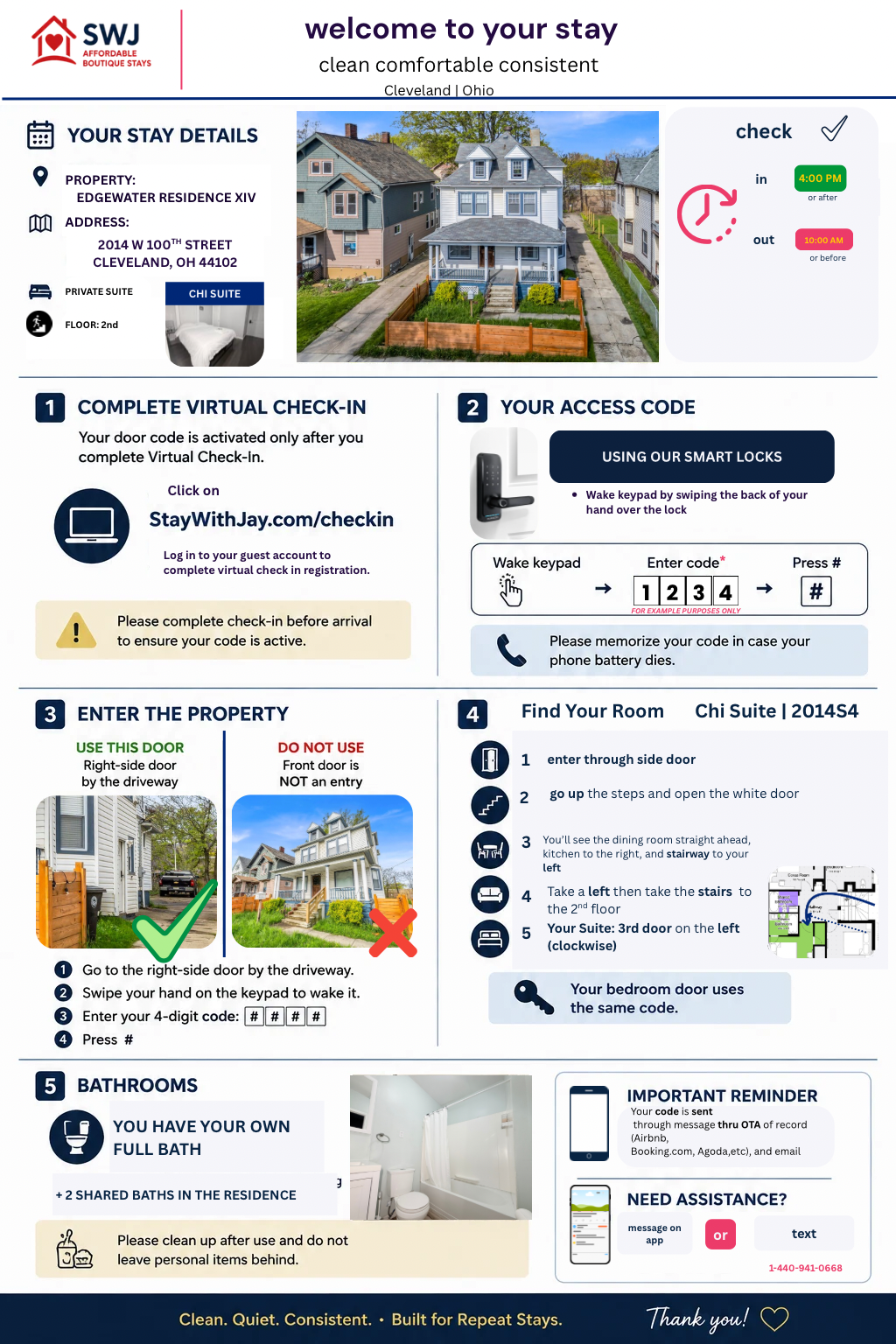 P2014S4 | Chi Suite — Check-In & Room Directions